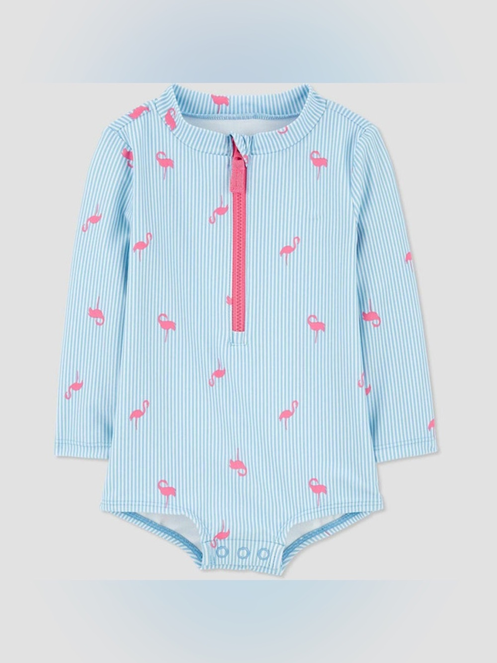 Carter's Light Blue Pinstripe One-Piece with Pink Flamingos. 12M. NWOT